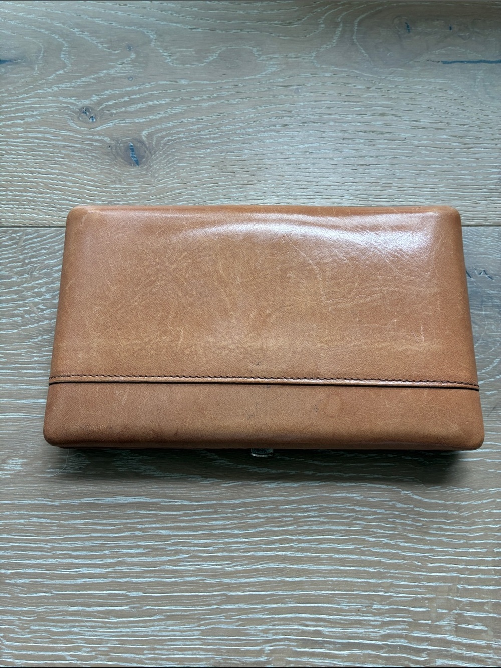 Classic Tan Leather Checkbook Wallet Clutch